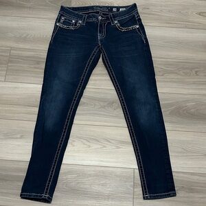 Miss Me Dark Blue Skinny Jeans with Contrast Stitching
